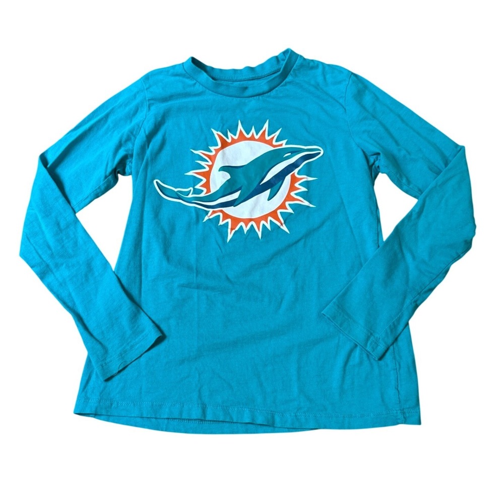 NFL Miami Dolphins Shirt Kids Aqua Long Sleeve Graphic‎ Tee SIZE M 10/12